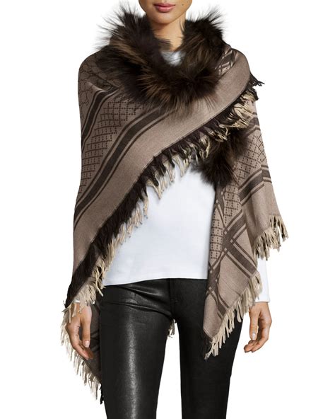 gucci pashmina scarf|gucci scarf with fur trim.